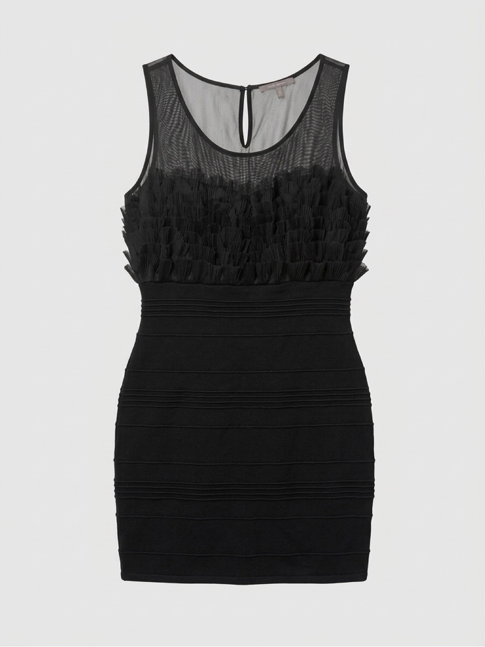 Wow Couture Black Sleeveless Mesh & Ruffle Bodycon Dress - Women